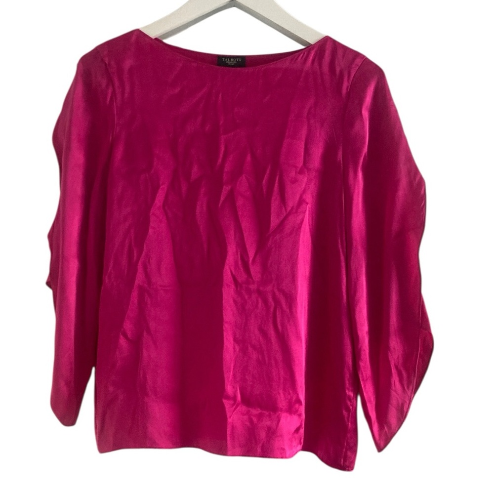 Talbots Petites Hot Pink Silk Long- Sleeved Blouse- Sz 4P